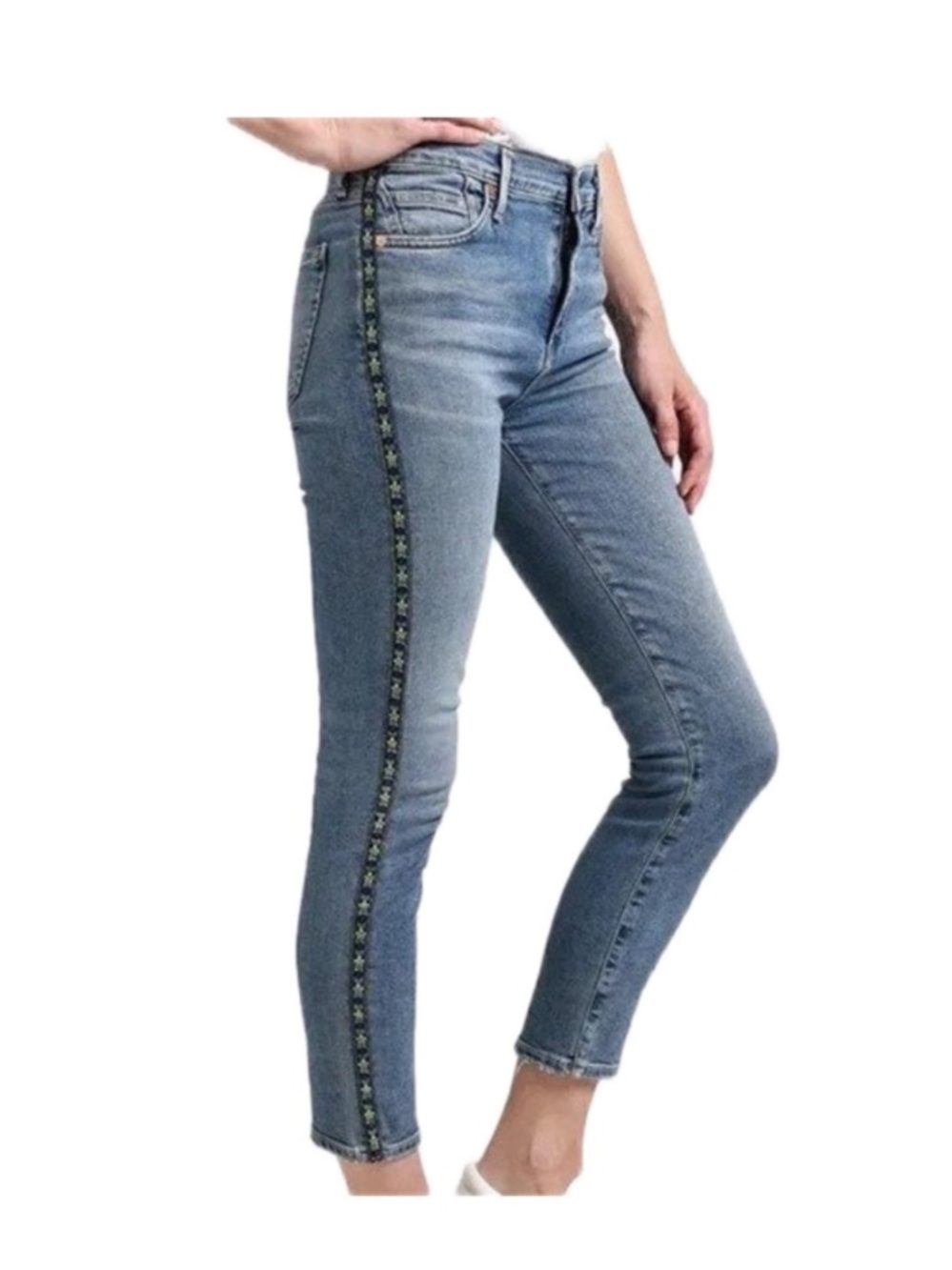 Citizens of Humanity sz 27 Blue Skinny Cropped Jeans with Floral Side Trim